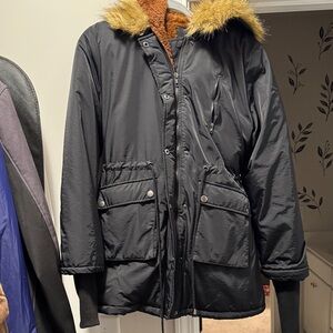 Grace Karin Black Utility Jacket with Tan Faux Fur